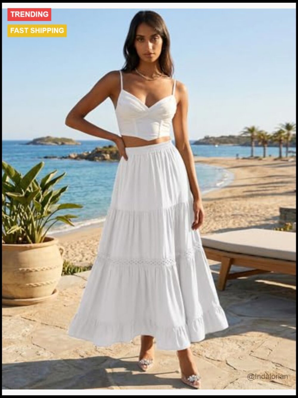 Boho Lace Crochet Tiered Flowy A-Line Maxi Skirt - Picture 4 of 7